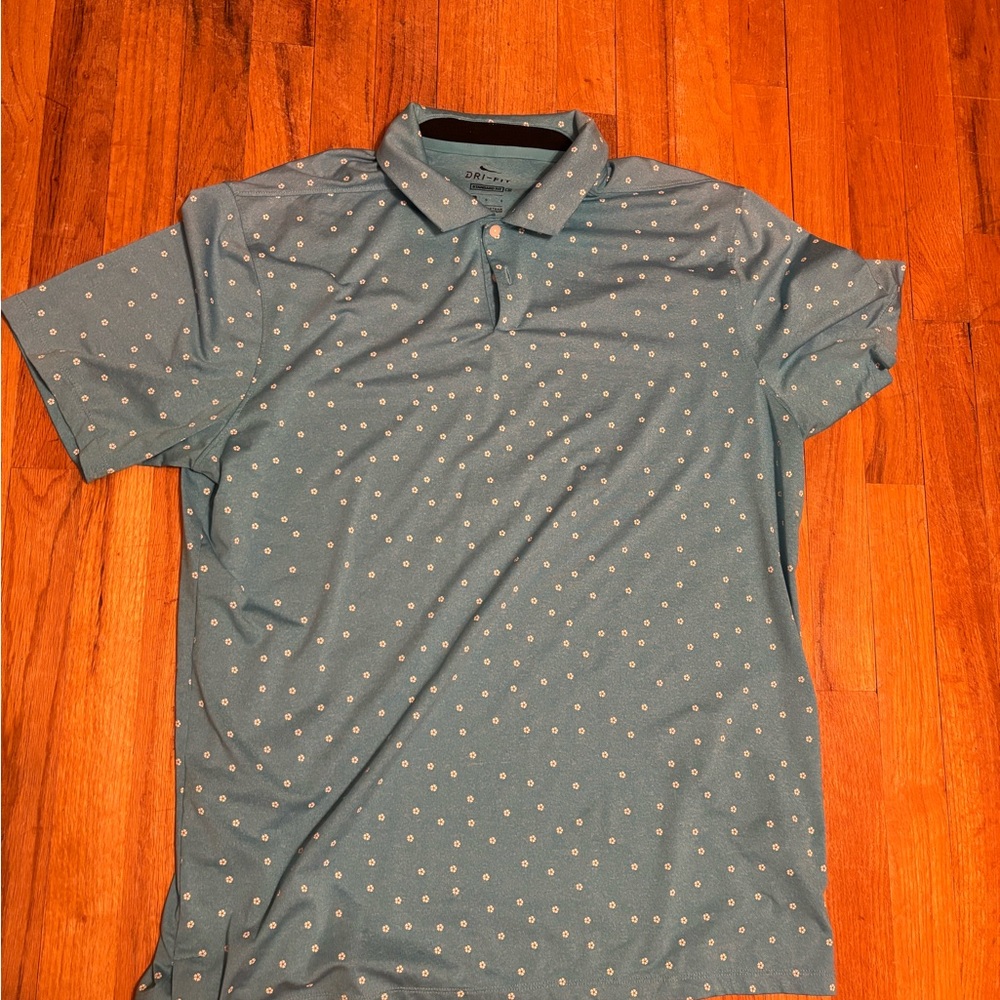Nike Golf Teal Polo with White Flowers Masters Azelea Collection